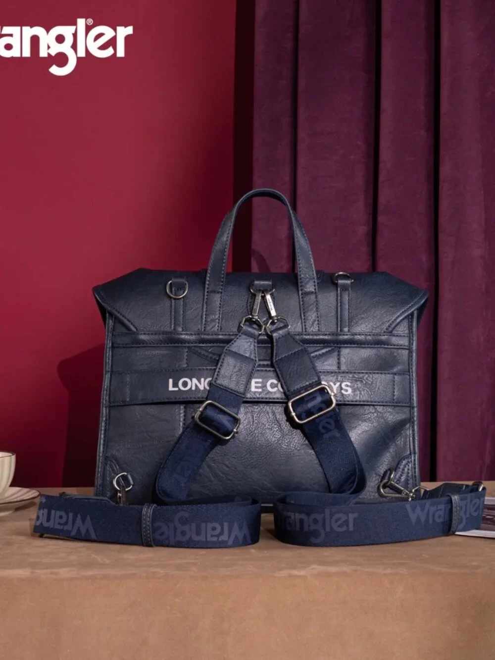 Wrangler Top Handle Carry Satchel/Laptop Bag/Backpack/Crossbody -Navy